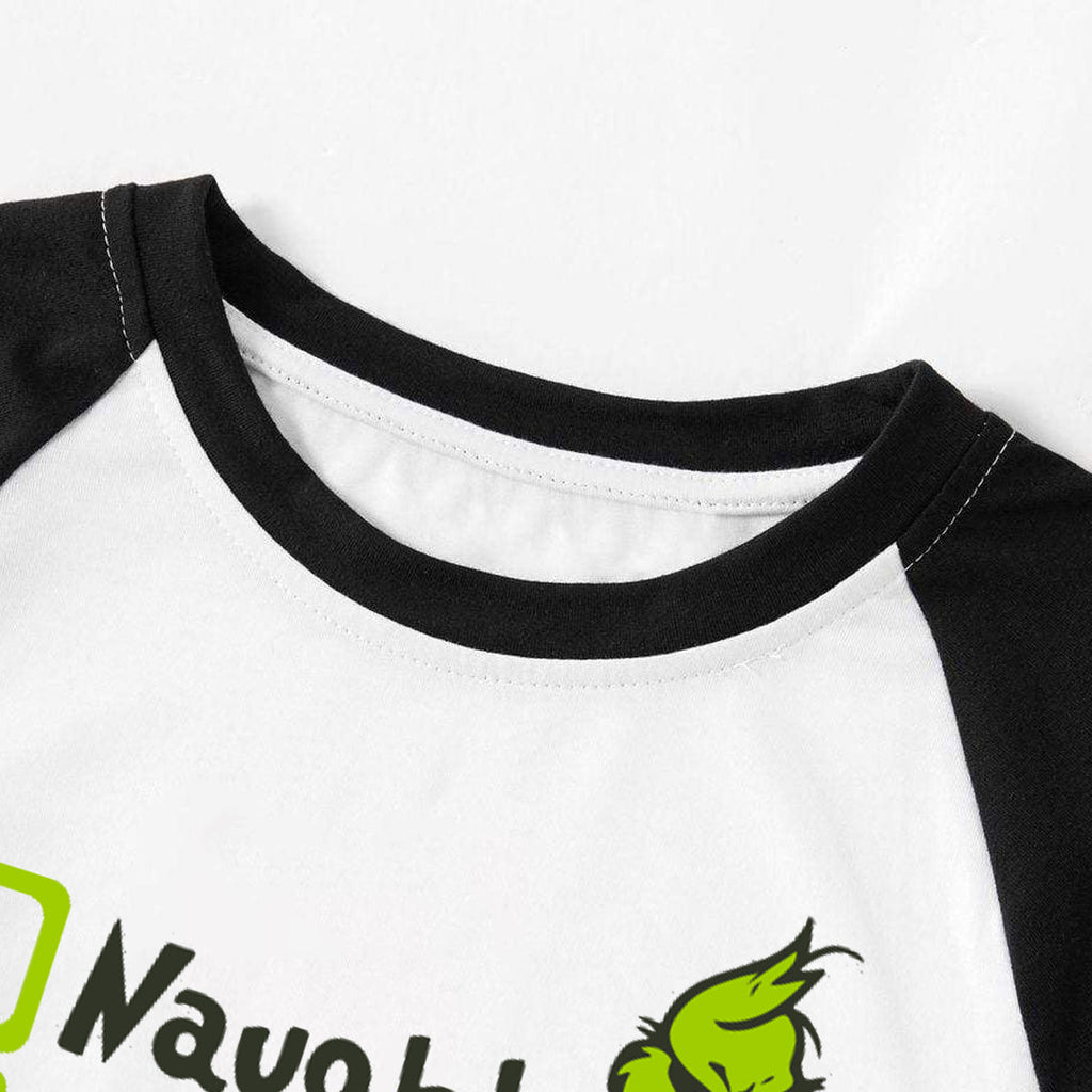 Christmas "Naughty&Nice& I Tried" Letter Print Patterned Casual Long Sleeve Sweatshirts Black Contrast Top and Black and Green Plaid Pants Family Matching Pajamas Sets With Pet Bandana