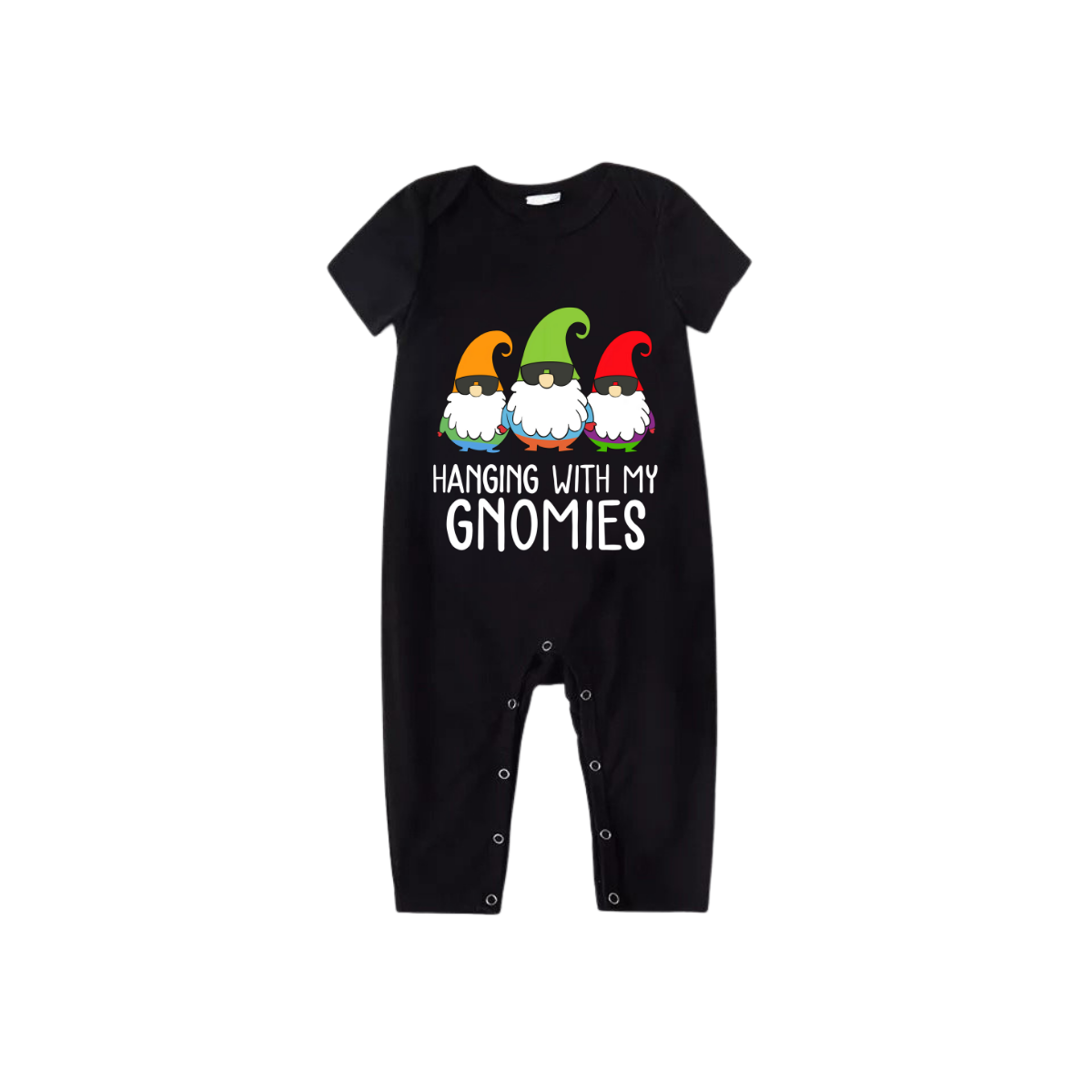 Hanging With My Gnomies Family Pajamas Set - Black Top Red Pants Red Plaid Pattern Gnome Print