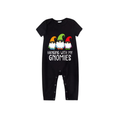 Hanging With My Gnomies Family Pajamas Set - Black Top Red Pants Red Plaid Pattern Gnome Print