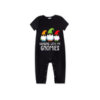 Hanging With My Gnomies Family Pajamas Set - Black Top Red Pants Red Plaid Pattern Gnome Print