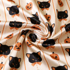Black Cat and Pumpkin Print Satin Button-Up Family Halloween Pajamas Set
