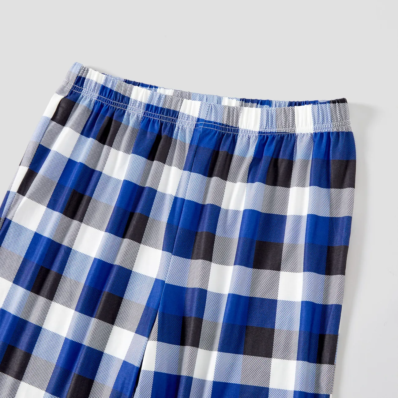"Christmas Crew" and Trees Blue Long Sleeves with Blue&White&Black Plaid Pants Family Matching Pajamas