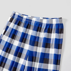 Christmas "Jesus is the Reason of the Season" Letter Print Patterned Blue Long Sleeves with Blue&White&Black Plaid Pants Family Matching Pajamas