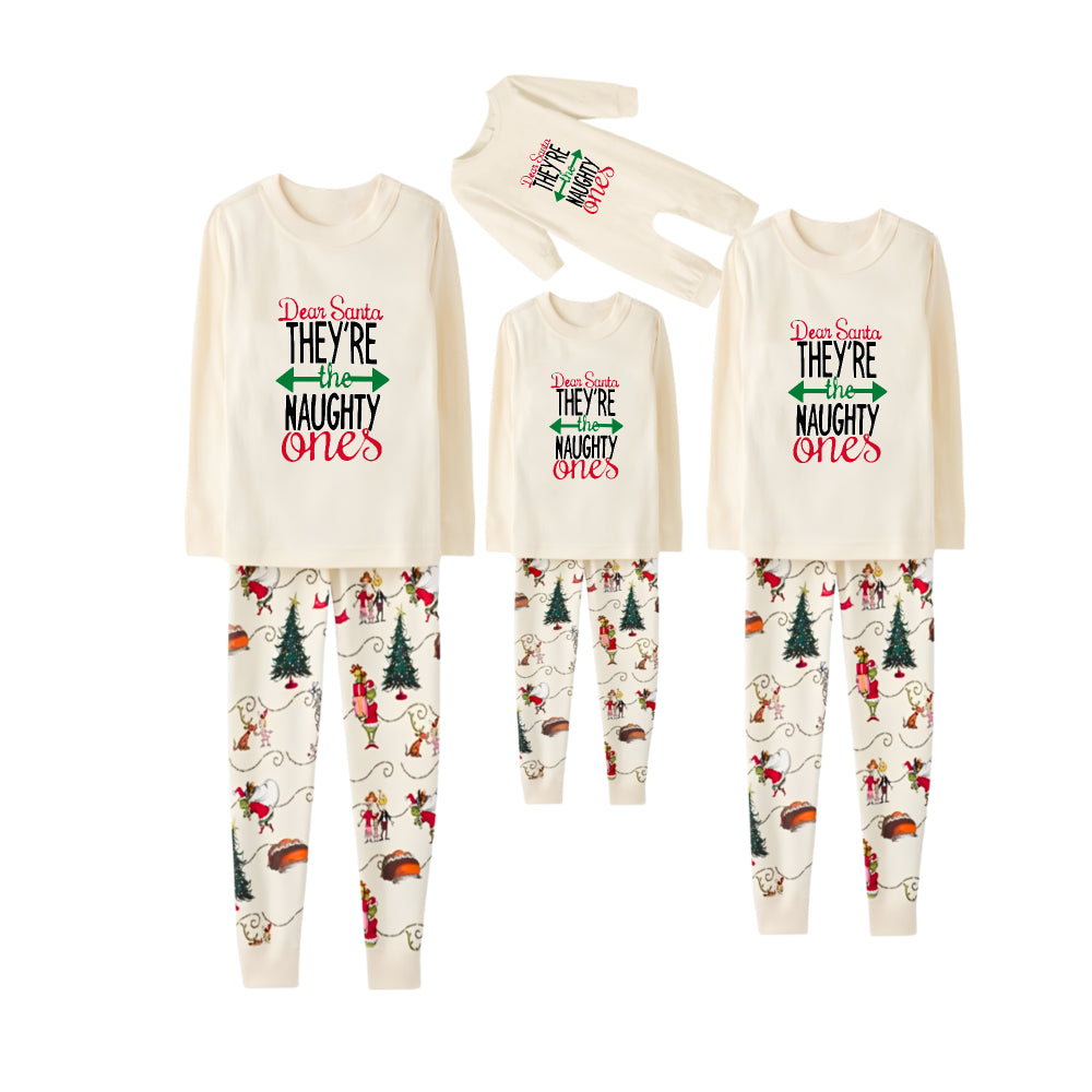 Beige Christmas Pattern Print Christmas Pajamas Set With Christmas Slogan Print