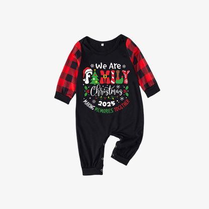 "We are Family 2025 Christmas Make Memories Together" Slogan Print Black & Red Plaid Family Matching Black Pajamas