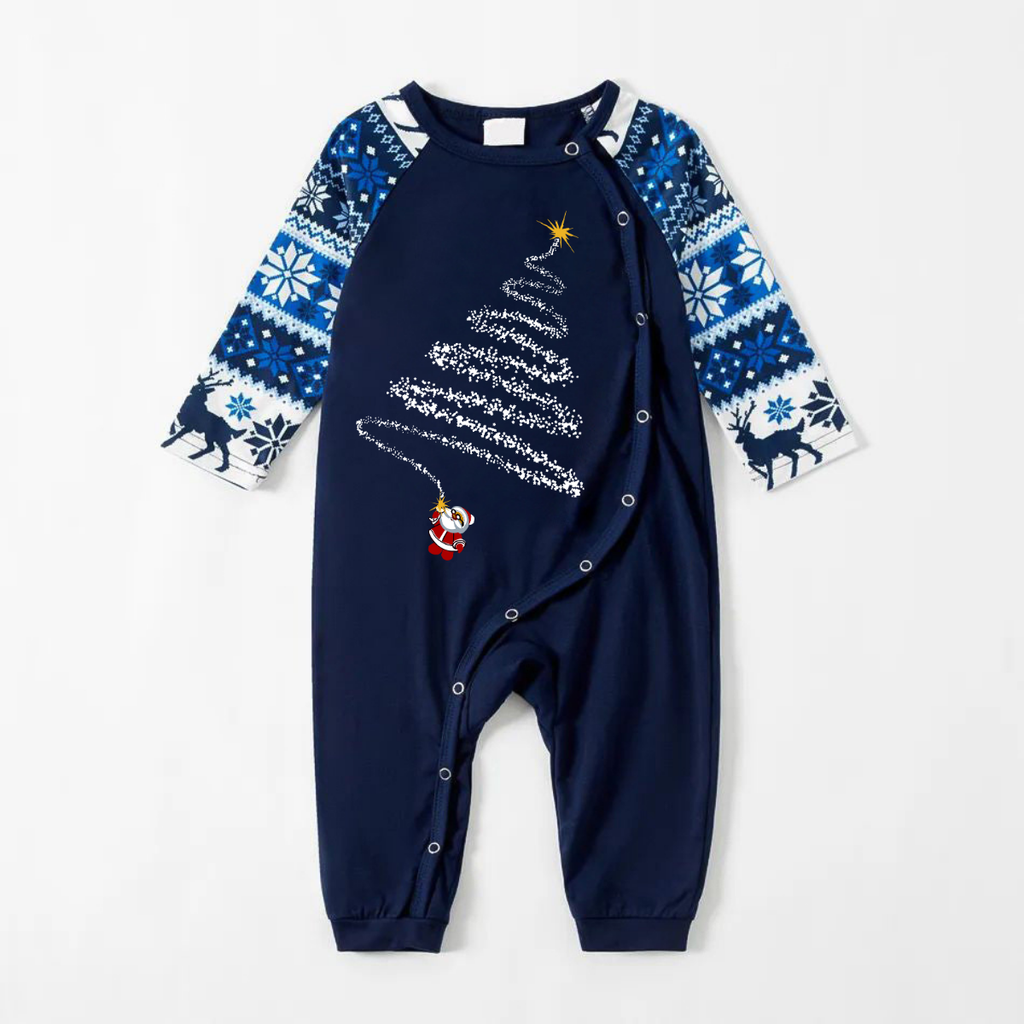 Santa Claus Print Blue Family Christmas Matching Pajamas