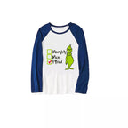 Christmas "Naughty&Nice& I Tried" Letter Print Patterned Casual Long Sleeve Sweatshirts Blue Sleeve Contrast Tops and Blue Plaid Pants Family Matching Pajamas Sets With Pet Bandana