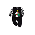 Family Christmas Tree Scene Pajamas Set - Black Top Black and White Plaid Pants Holiday Friends Graphic