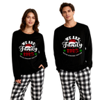 "We are Family2025" Santa Hat Monogram Print Black Long Sleeve Top with Black And White Plaid Pants Family Matching Pajamas