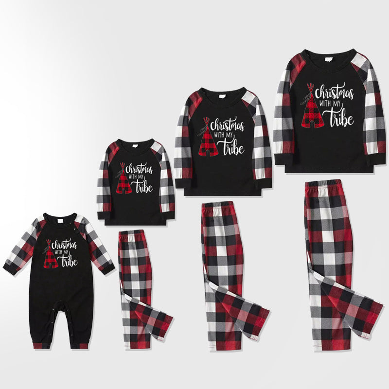 Christmas Matching Family Pajamas Tent Print Blue Plaid Pajamas Set