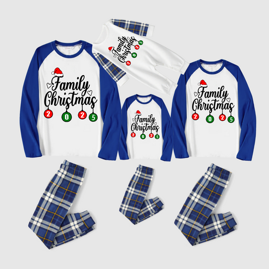 Family Christmas 2025 Pajamas Set - White Top / Green Buffalo Plaid