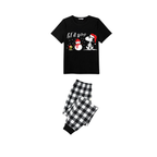 Let it Snow Snoopy Family Christmas Pajamas Set - Black Top Black and White Plaid Pants White Text Graphic