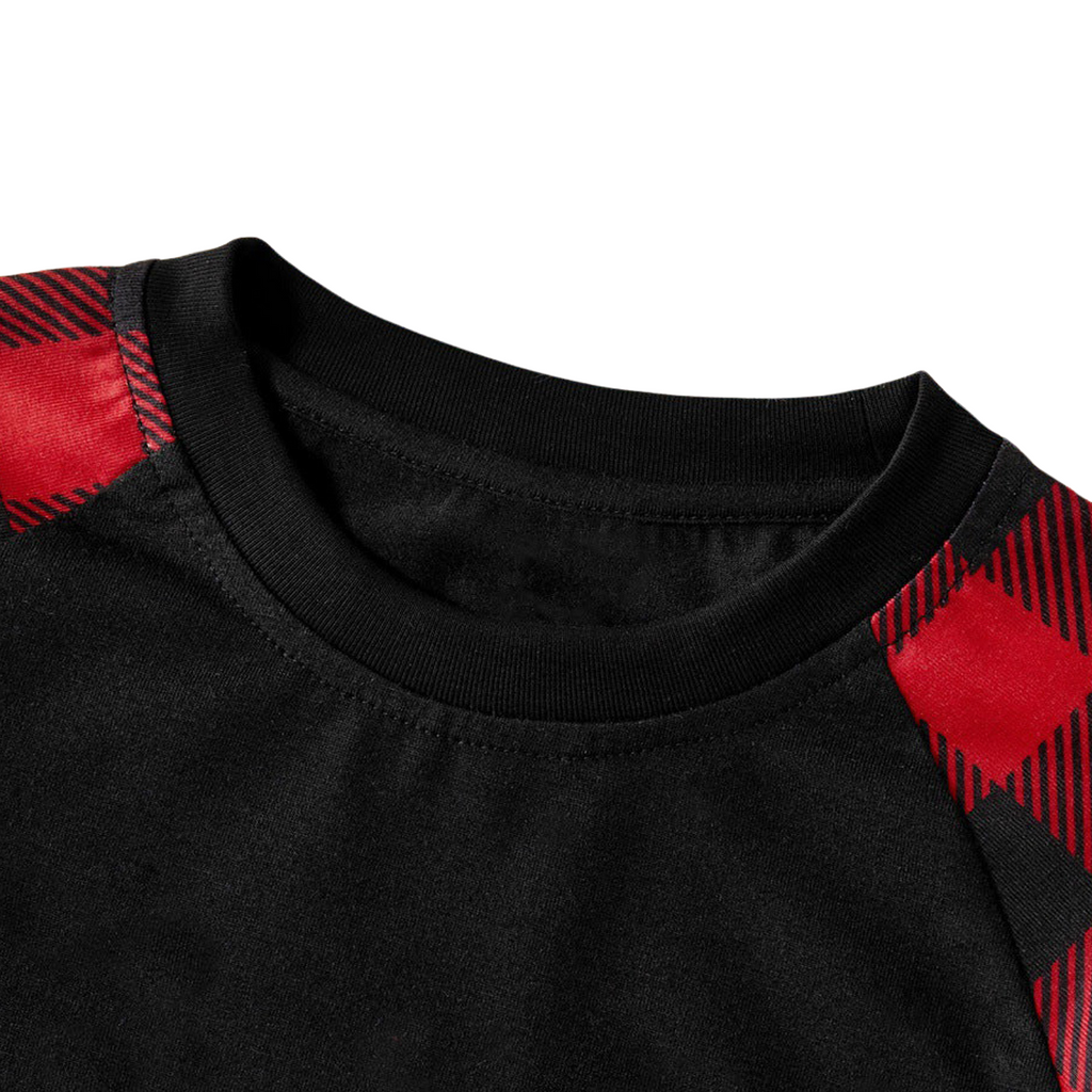 Cute Elk and "2025 Family Christmas" Text Print Black & Red Plaid Christmas Matching Pajamas