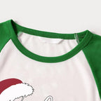 Christmas Hat and 'Believe“ Letter Print Patterned Green Sleeve Contrast Tops and Black and Green Plaid Pants Family Matching Raglan Long-sleeve Pajamas Sets With Dog Bandana