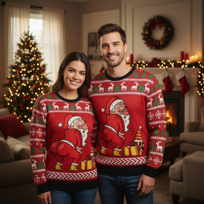 Funny Christmas Gift Santa Print Sweater - Ugly & Cozy Unisex Pullover