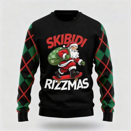 Santa Claus Print - Maximalist Christmas Print Ugly Sweater