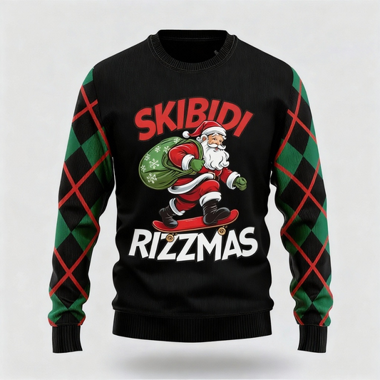 Santa Claus Print - Maximalist Christmas Print Ugly Sweater