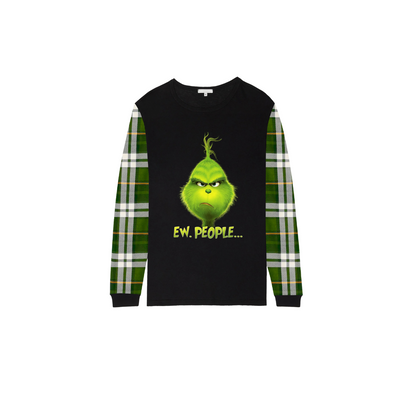 Grinch Ew, People?... Matching Family Christmas Pajamas- Black Tops & Green Plaid Pants
