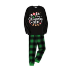 "2025 Christmas Crew" Text Printed Black and Green Plaid Family Matching Pajamas