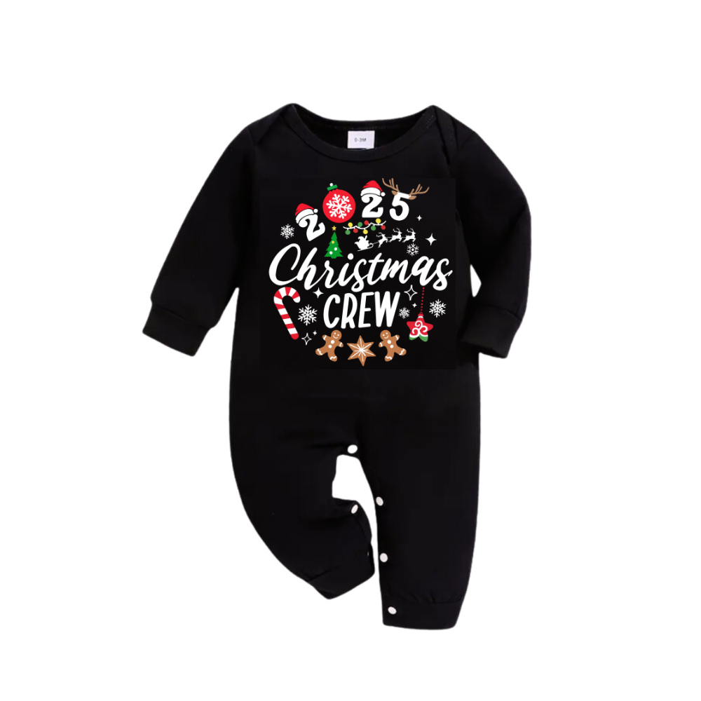 "2025 Christmas Crew" Text Printed Black and Green Plaid Family Matching Pajamas
