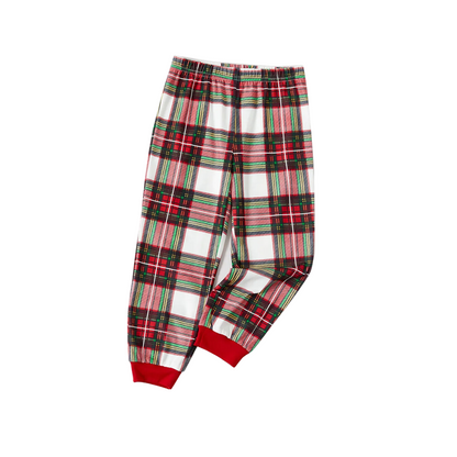Christmas Cat Print Black Long Sleeve Top with Red & White & Green Plaid Family Matching Pajamas