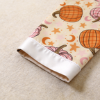 Cute Autumn Pumpkin & Star Print Satin Matching Pajamas for Couples ¨C Long Sleeve Button-Down Top & Pants Sleepwear Set