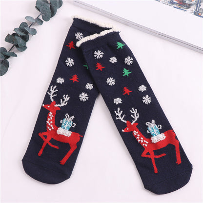 Women Christmas Socks Cute Cartoon Elk Socks 3 Pairs EJ518