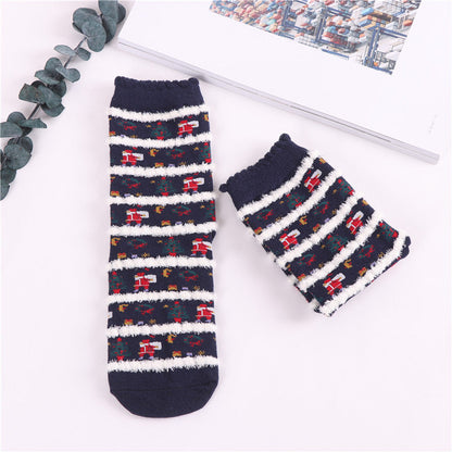 Women Christmas Socks Cute Cartoon Elk Socks 3 Pairs EJ518