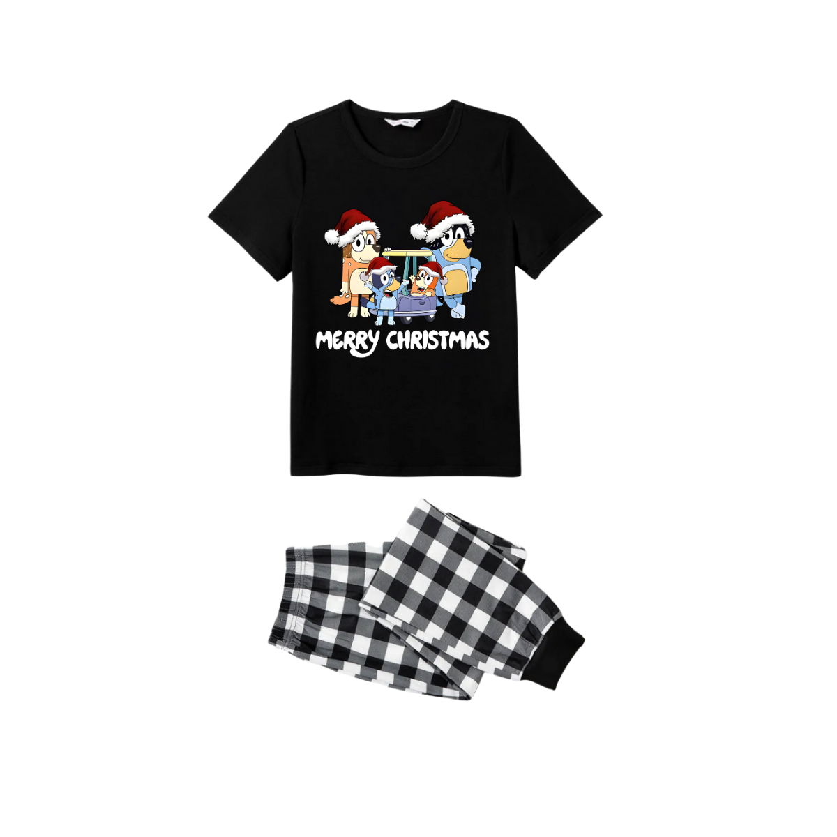Making Memories Together Family Christmas 2025 Pajamas Set - Black Top Black and White Plaid Pants White Text Graphic