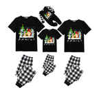 Believe Grinch and Friends Family Christmas Pajamas Set - Black Top Black and White Plaid Pants Festive Graphic