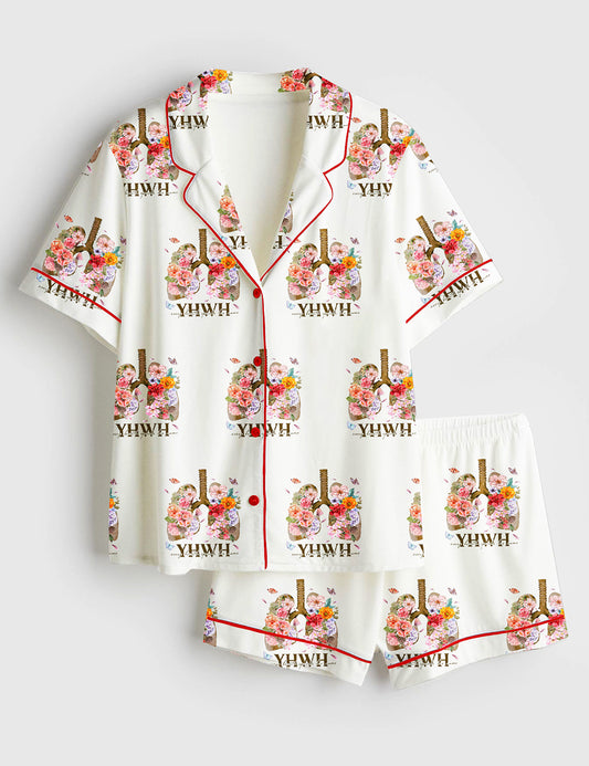 Women's YHWH Lungs Christian Every Breath Speak His Name Jesus Short Sleeve Satin Pajama Set