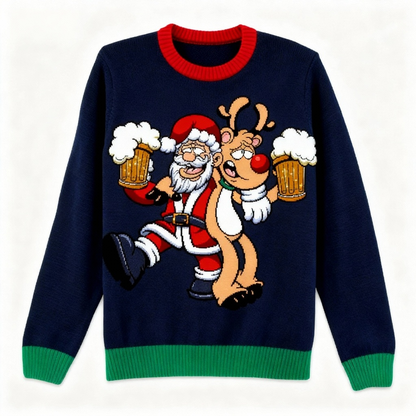 Jolly Santa Print Holiday Sweater - Intentional Festive Quirk