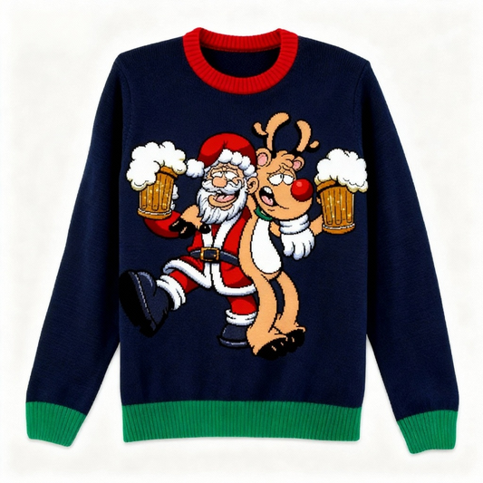 Jolly Santa Print Holiday Sweater - Intentional Festive Quirk