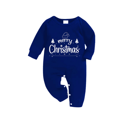 "Merry Christmas" Text Printed Blue and White Plaid Family Matching Pajamas