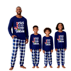 Christmas Jesus White Letter Prints Contrast Blue Long Sleeve with Blue and White Plaid Pants Family Matching Pajamas