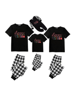 Strong Than The StrongText Printed Black Short Sleeve and Black&White Plaid Pants Family Matching Pajamas Set