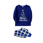 "We Wish You a Merry Christmas" Printed Blue and White Plaid Family Matching Pajamas