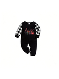 Strong Than The StrongText Printed Black Short Sleeve and Black&White Plaid Pants Family Matching Pajamas Set