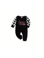 Strong Than The StrongText Printed Black Short Sleeve and Black&White Plaid Pants Family Matching Pajamas Set