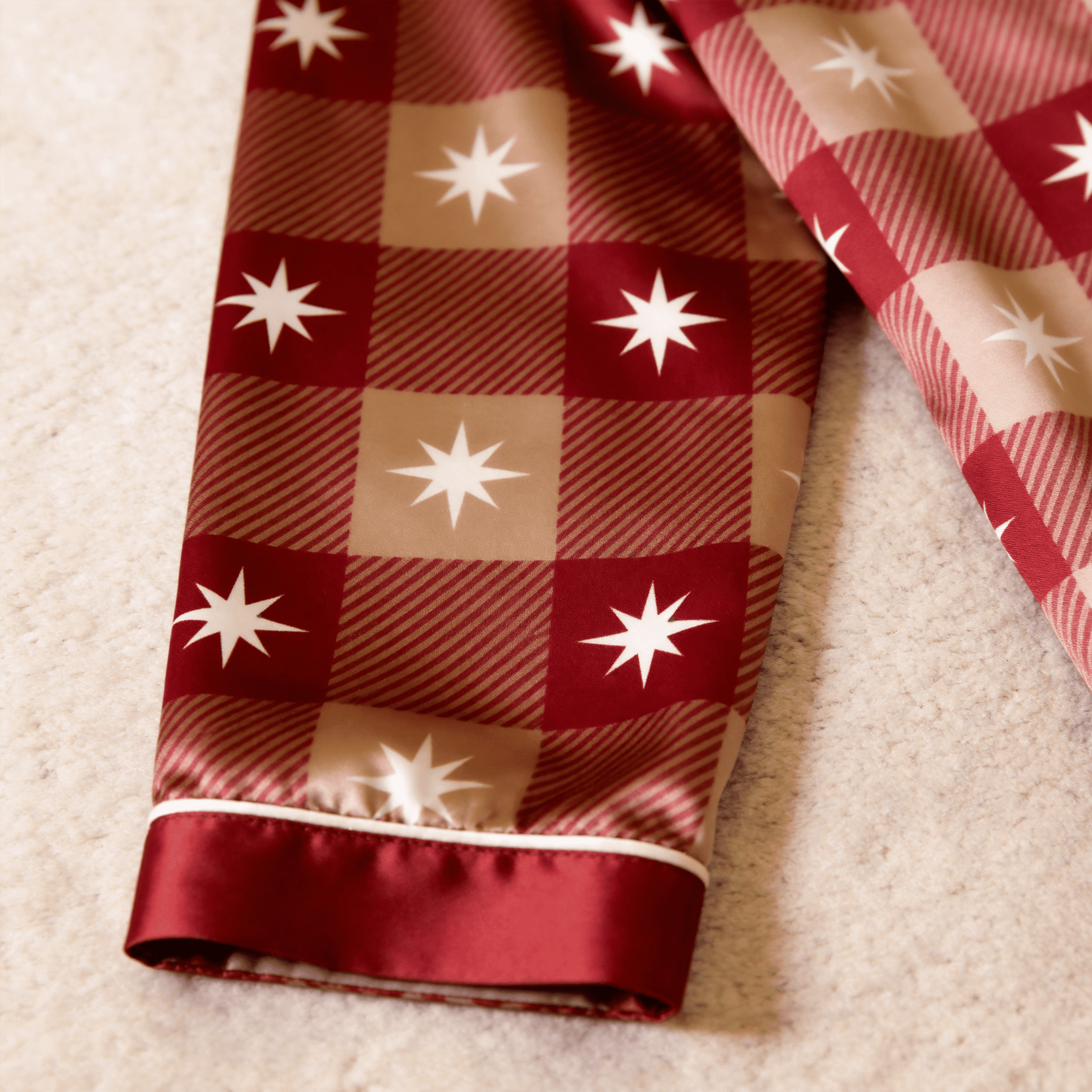 Star Plaid Satin Matching Pajamas for Couples – Long Sleeve Button-Down Top & Pants Sleepwear Set