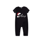 Believe Family Pajamas Set - Black Top Red Pants Red Plaid Sleeves Santa Hat Print