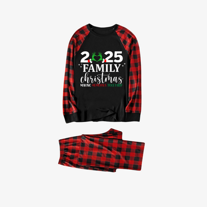 "2025 Family Christmas" Quirky Heart Letter Print Black & Red Plaid Family Matching Black Pajamas