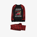 Red and Black Plaid Christmas Pajamas Set With "Jesus is the Reason for the Season" Text Print
