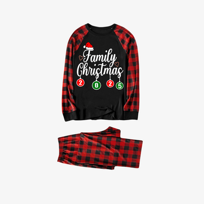 "Family Christmas" 2025 Letter Print Black & Red Plaid Family Matching Black Pajamas