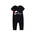 Believe Family Pajamas Set - Black Top Red Pants Red Plaid Sleeves Santa Hat Print