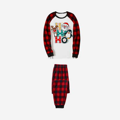 Red and Black Plaid Christmas Pajamas Set With "HO HO HO" Pattern Print