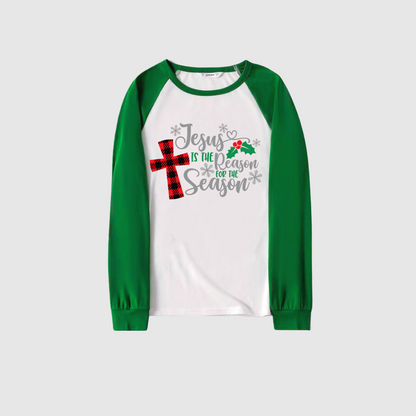 Jesus Reason Christmas Pajamas - Green & Santa Print