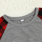 Christmas ”Ho Ho Ho“ Letter Print Santa Claus & Gingerbread & Elk Patterned Grey Contrast top and Black & Red Plaid Pants Family Matching Pajamas Set With Dog Bandana