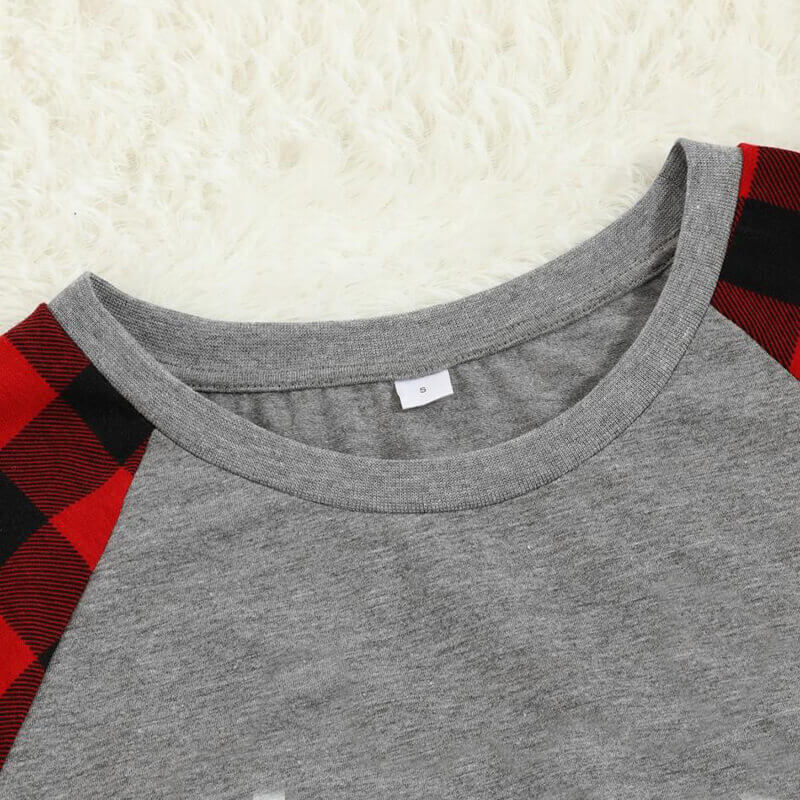 Christmas ”Ho Ho Ho“ Letter Print Santa Claus & Gingerbread & Elk Patterned Grey Contrast top and Black & Red Plaid Pants Family Matching Pajamas Set With Dog Bandana