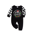 "MAKING MEMORIES TOGETHER FAMILY CHRISTMAS 2025" Text Pattern - Black Long Sleeve Top with Black And White Plaid Pants Family Matching Pajamas